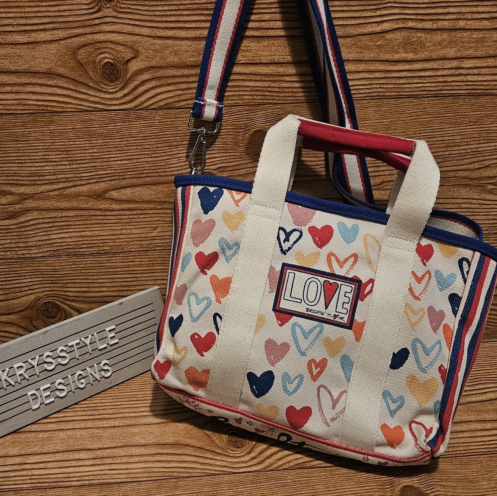 Brighton Mini Canvas Tote Red White And You With Hearts and Love Crossbody